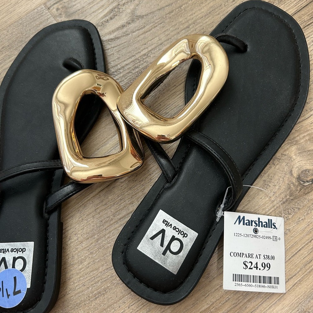 Dolce Vita Black and Gold Sandals